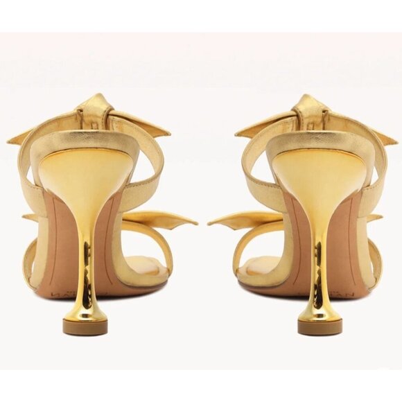 Alexandre Birman Clarita Square Flare 85 in Oro Gold 38 with Box High Heels - Picture 3 of 16